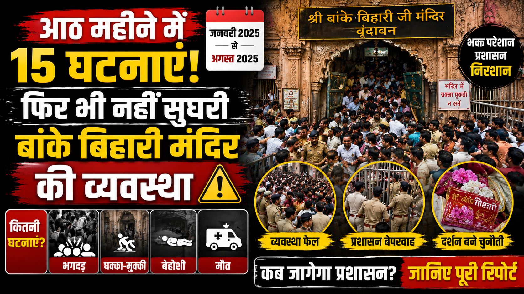 आठ महीने में 15 घटनाएं, फिर भी नहीं सुधरी बांके बिहारी मंदिर की व्यवस्था