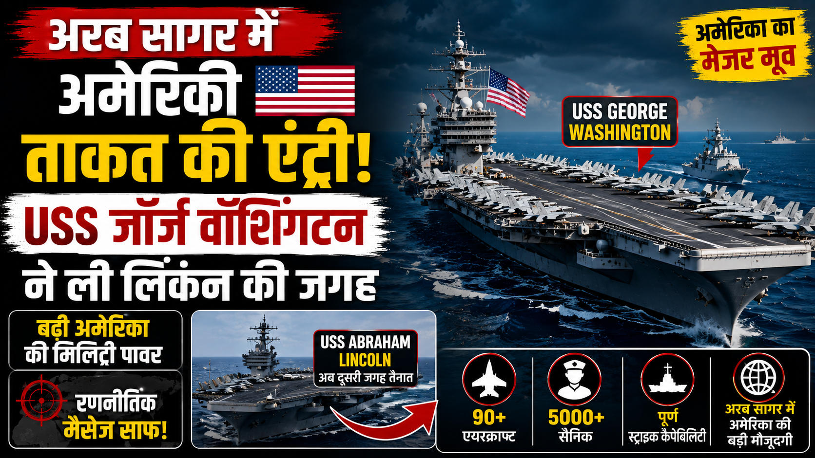 अरब सागर में अमेरिकी ताकत की एंट्री! USS जॉर्ज वॉशिंगटन ने ली लिंकन की जगह