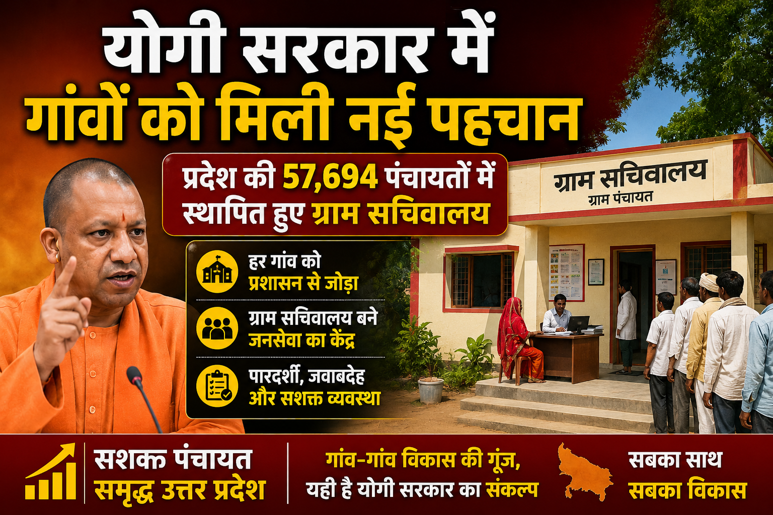 योगी सरकार में गांवों को मिली नई पहचान, प्रदेश की 57,694 पंचायतों में स्थापित हुए ग्राम सचिवालय