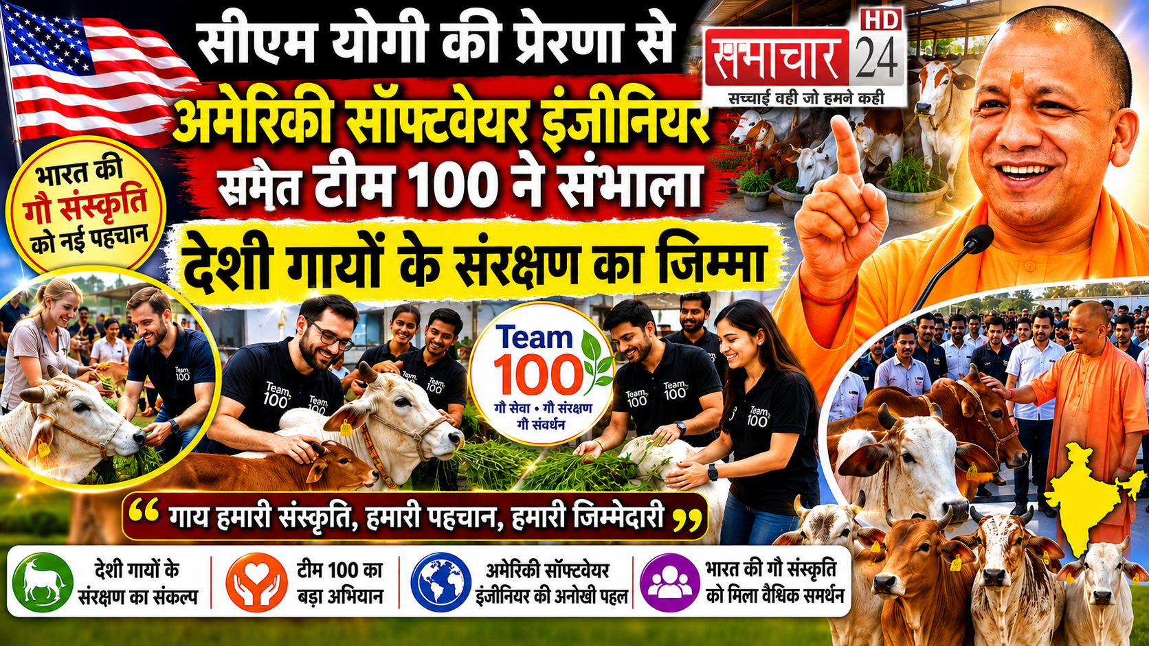 सीएम योगी की प्रेरणा से अमेरिकी सॉफ्टवेयर इंजीनियर समेत टीम 100 ने संभाला देशी गायों के संरक्षण का जिम्मा