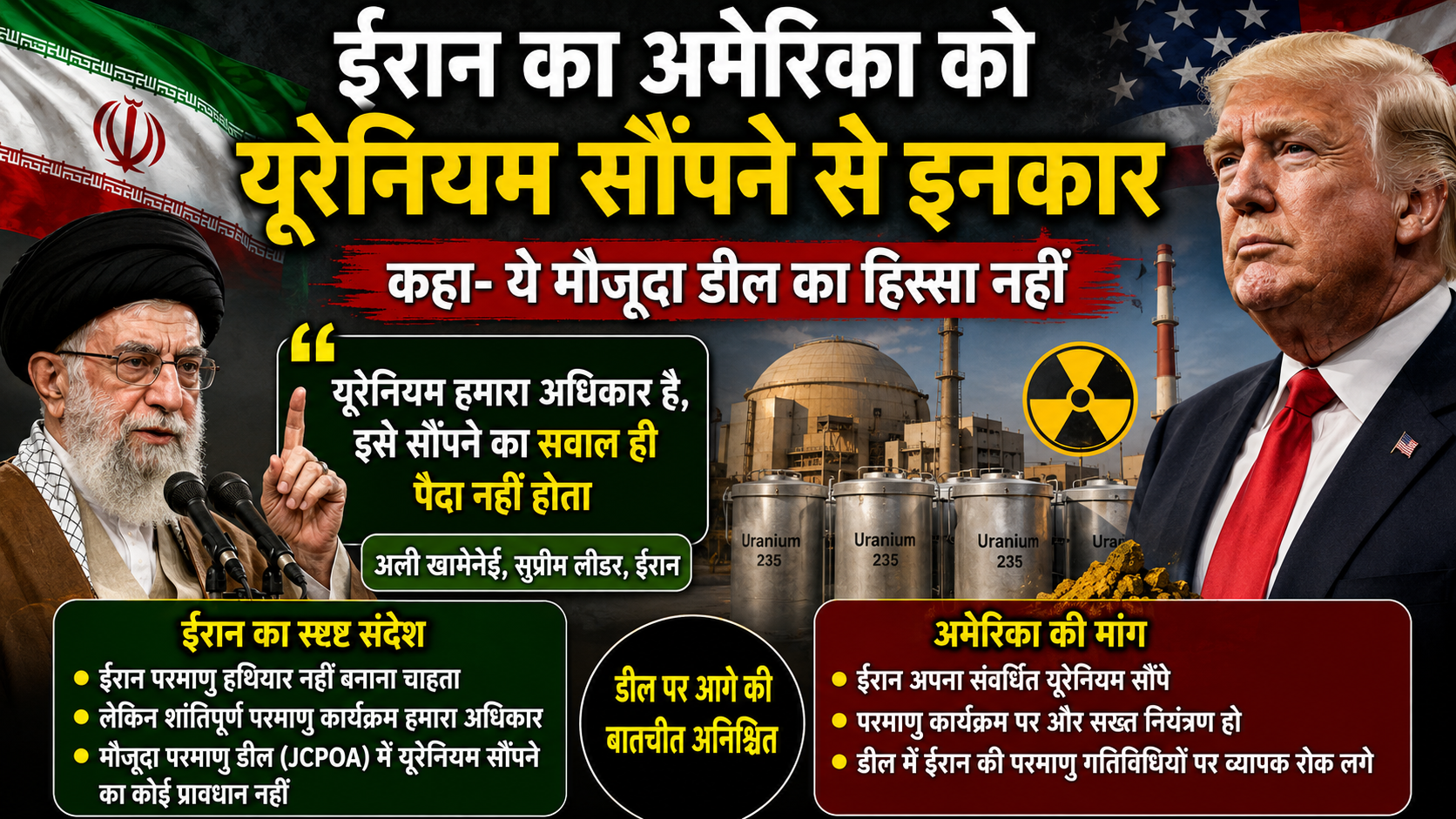 ईरान का अमेरिका को यूरेनियम सौंपने से इनकार, ये मौजूदा डील का हिस्सा नहीं