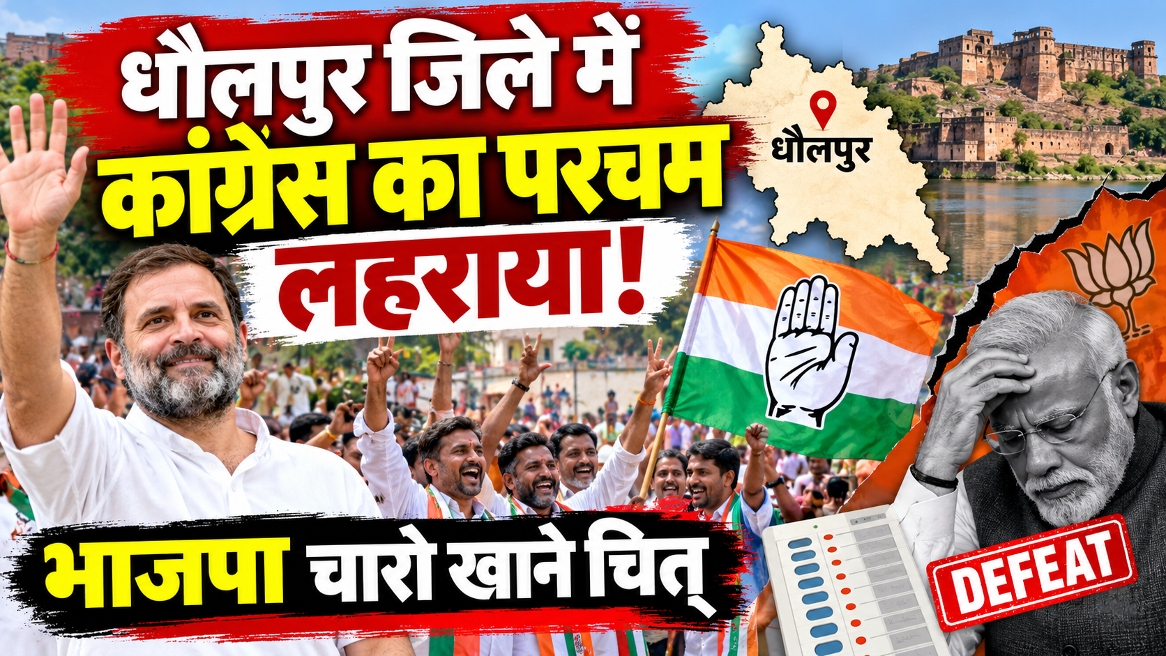 धौलपुर जिले में कांग्रेस का परचमलह राया। भाजपा चारो खाने चित