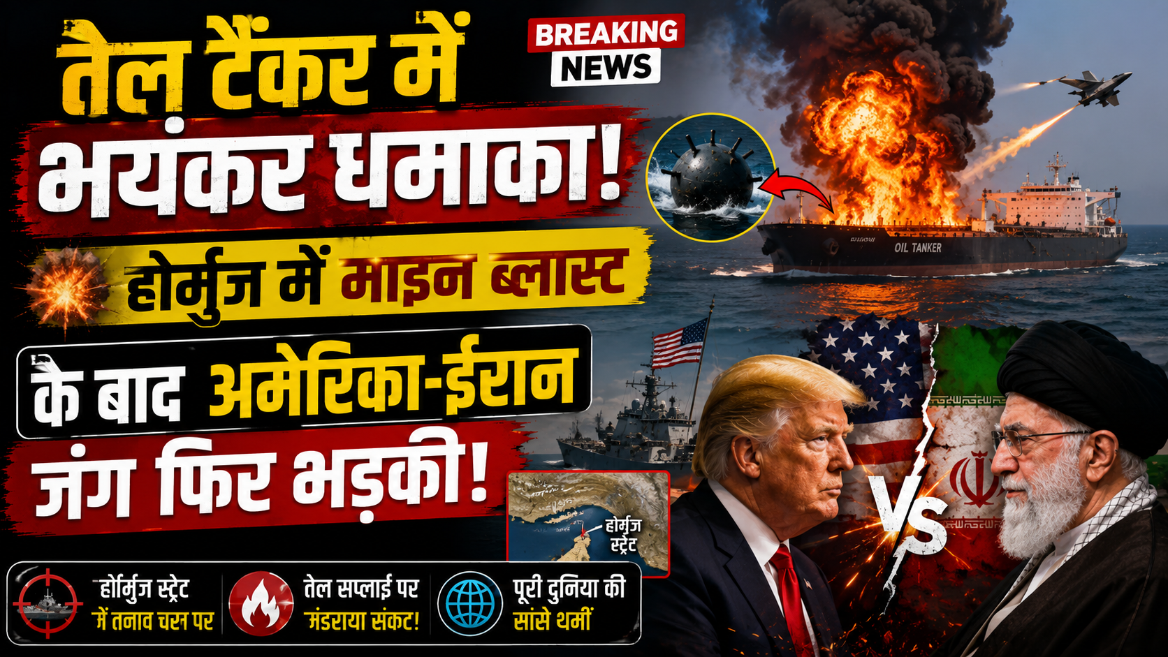 तेल टैंकर में भयंकर धमाका! होर्मुज में माइन ब्लास्ट के बाद अमेरिका-ईरान जंग फिर भड़की