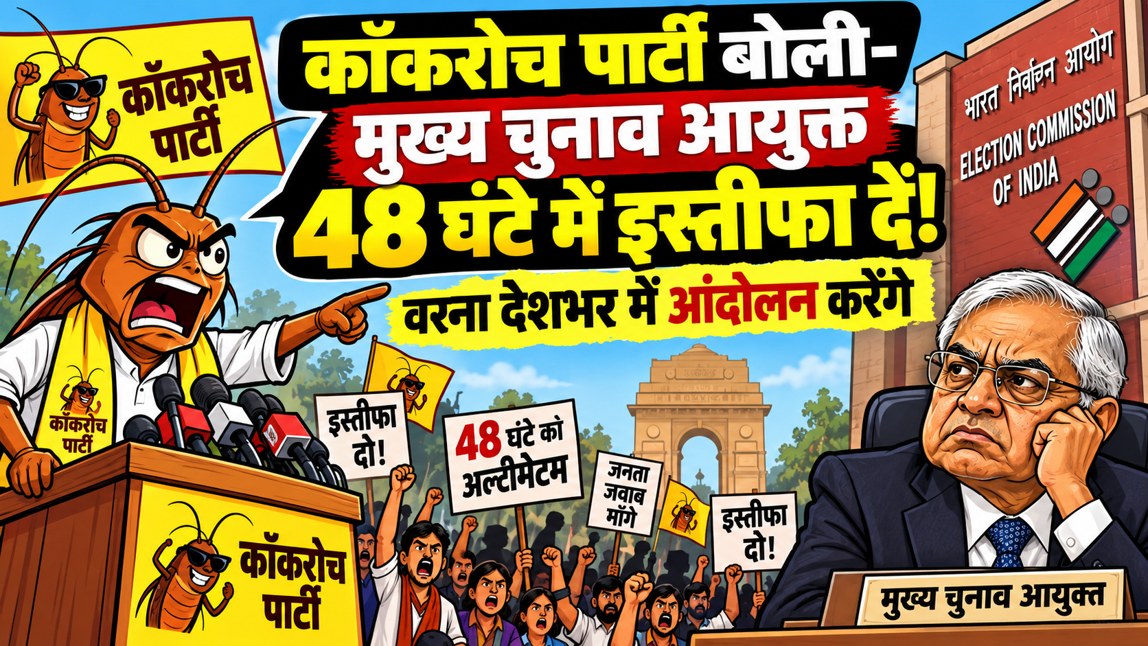 कॉकरोच पार्टी बोली-मुख्य चुनाव आयुक्त 48 घंटे में इस्तीफा दें:वरना देशभर में आंदोलन करेंगे