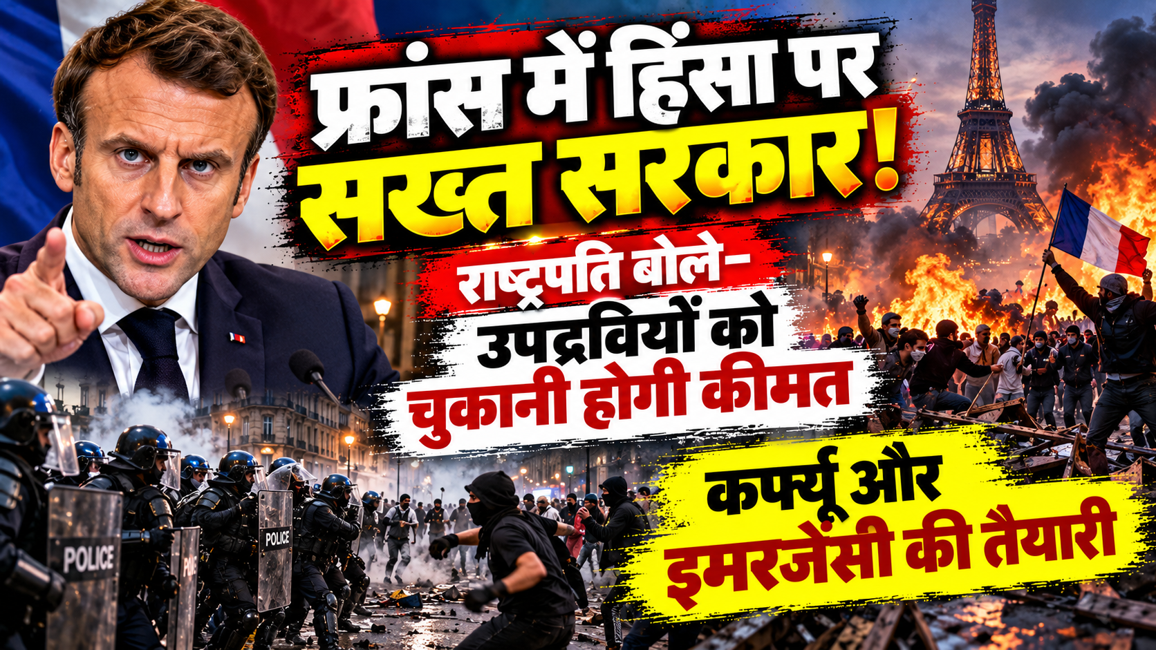 फ्रांस में हिंसा पर सख्त सरकार! राष्ट्रपति बोले- उपद्रवियों को चुकानी होगी कीमत, कर्फ्यू और इमरजेंसी की तैयारी