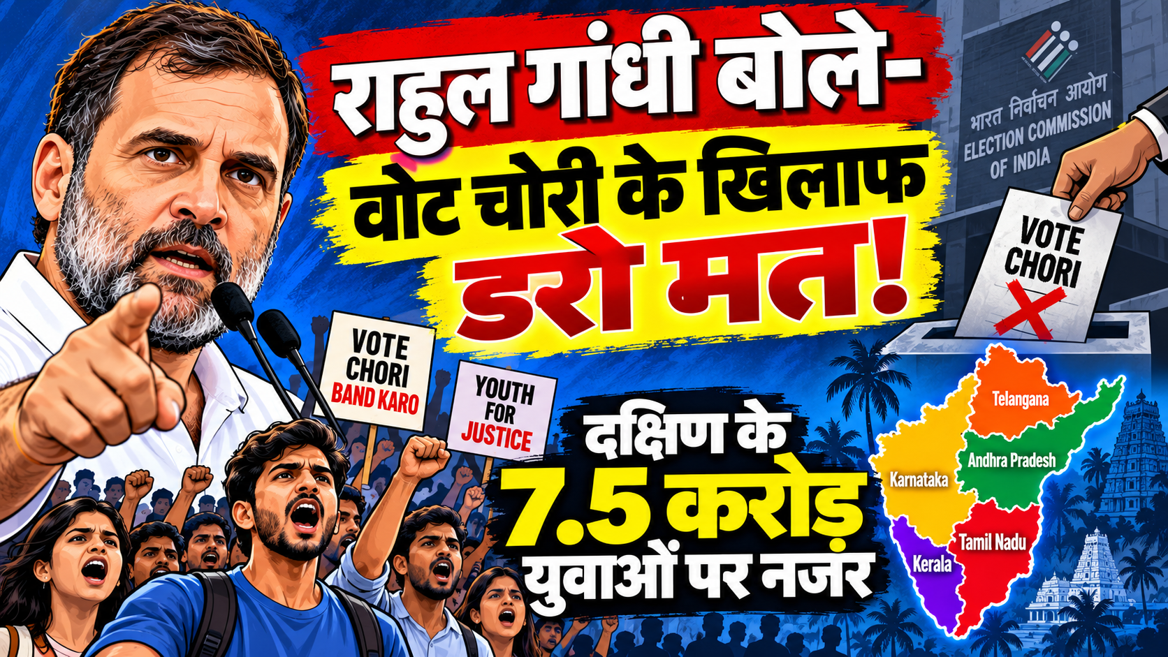 राहुल गांधी बोले- वोट चोरी के खिलाफ डरो मत, दक्षिण के 7.5 करोड़ युवाओं पर नजर
