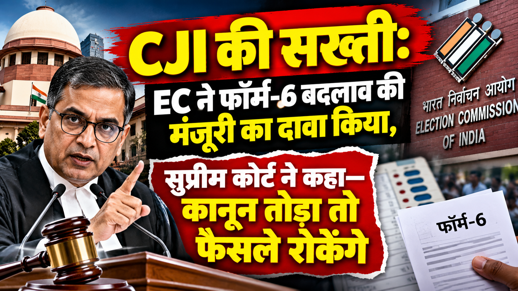 CJI की सख्ती: EC ने फॉर्म-6 बदलाव की मंजूरी का दावा किया, सुप्रीम कोर्ट ने कहा—कानून तोड़ा तो फैसले रोकेंगे